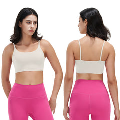 Women Strap Sport Bras Padded Strappy Crop Square Neck Low Impact Bras Sexy Fitness Tank Tops with Removable Pads Flat Straps for Gym Yoga Workout Run