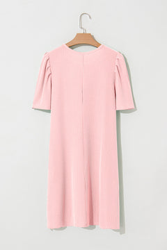 Blossom Corded Crew Neck Puff Sleeve Mini Dress