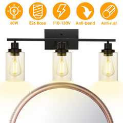3 Light Wall Sconce Lighting with Clear Glass Shade Bathroom Vanity Lamp Fixture Modern Mounted Light for Porch Mirror Living Room Bedroom Hallway