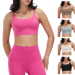Women Strap Sport Bras Padded Strappy Crop Square Neck Low Impact Bras Sexy Fitness Tank Tops with Removable Pads Flat Straps for Gym Yoga Workout Run